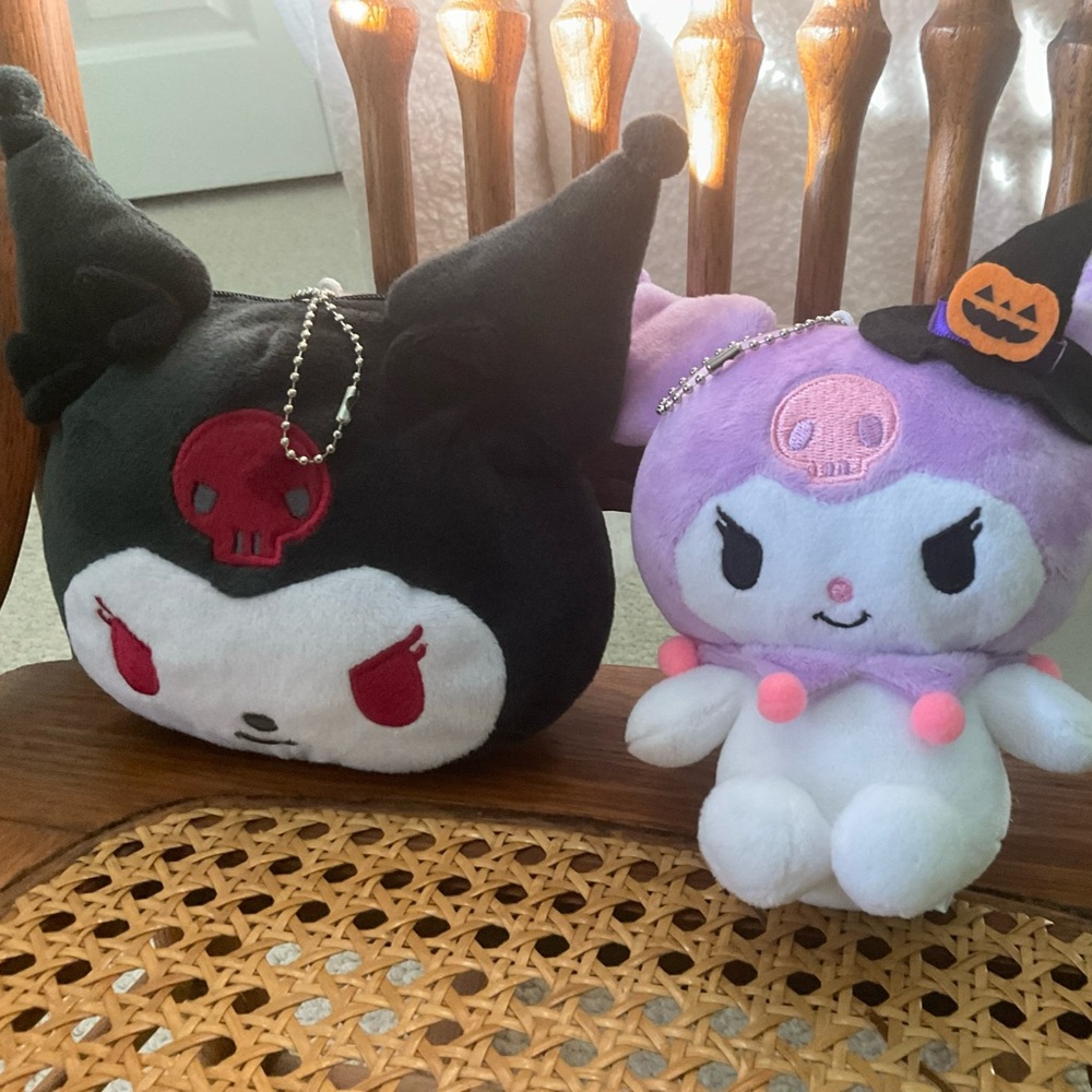 Sanrio Kuromi Halloween and Red Skull Plush Keychains with little Zip pockets